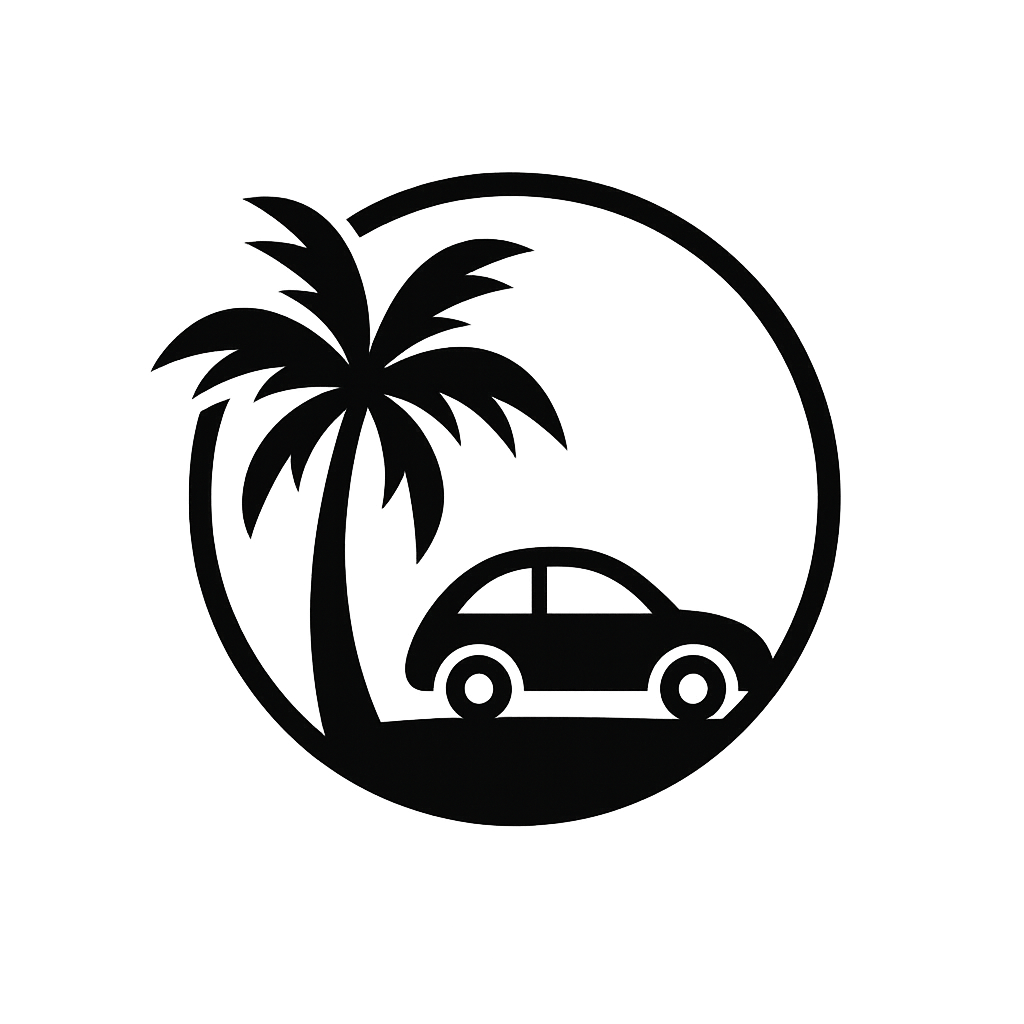 Dominicana Rent Car Logo - Palm tree and car in a circle